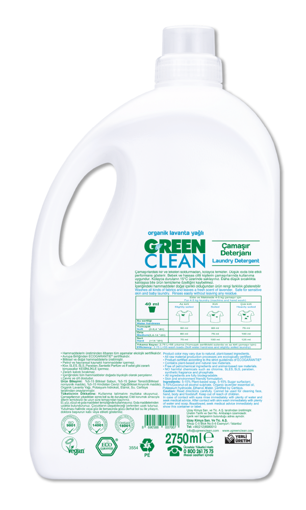 Bitkisel Çamaşır Deterjanı 2750ml Organik Lavanta Yağlı