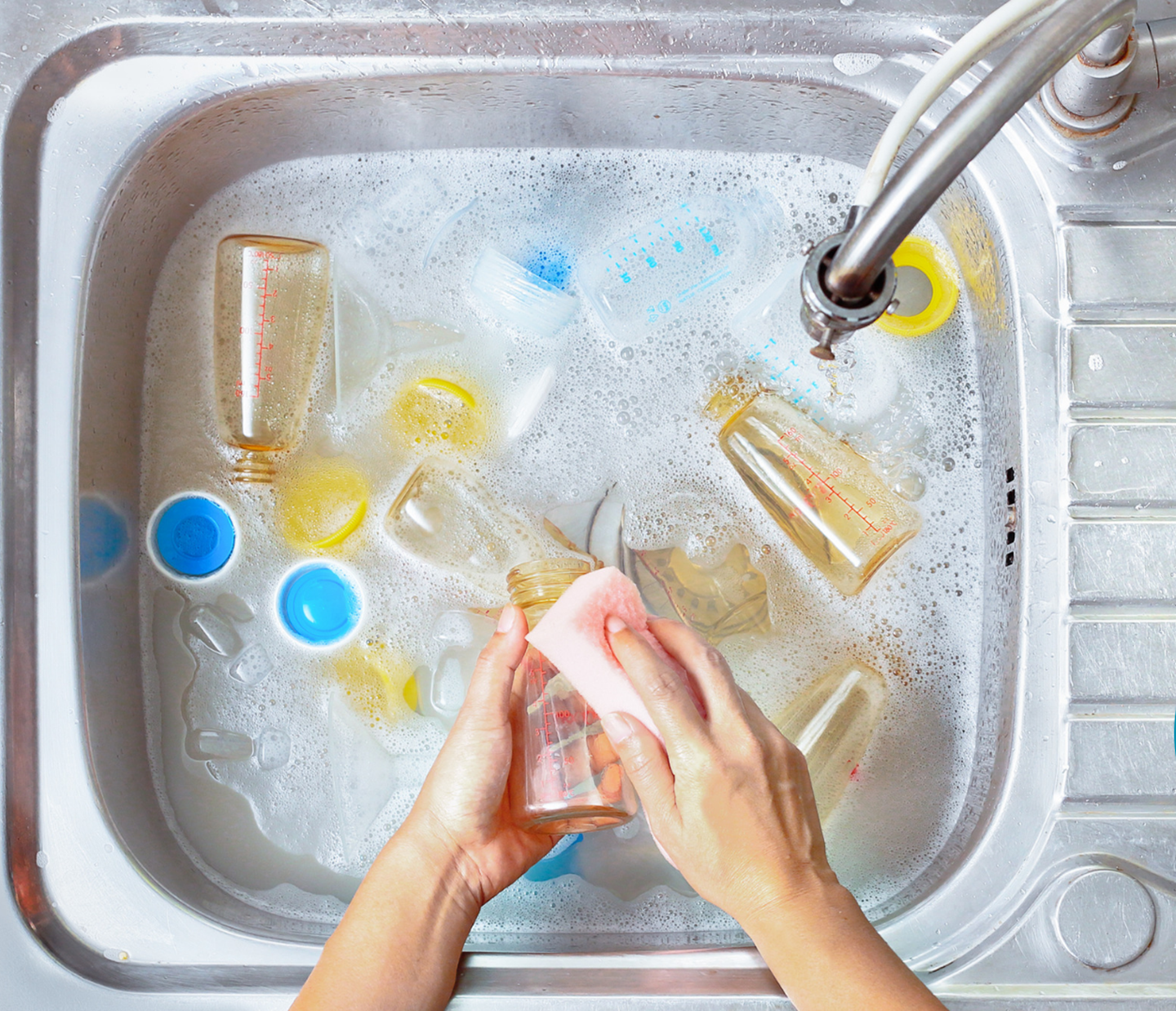 Cleaning and sterilizing store bottles