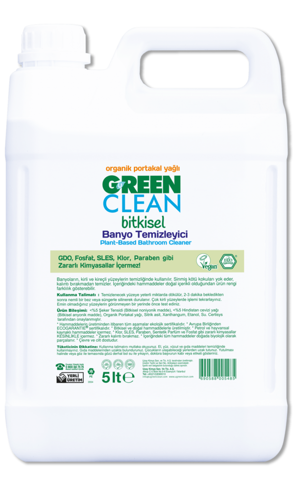 PlantBased Bathroom Cleaner 5lt Organic Orange Oil U Green Clean